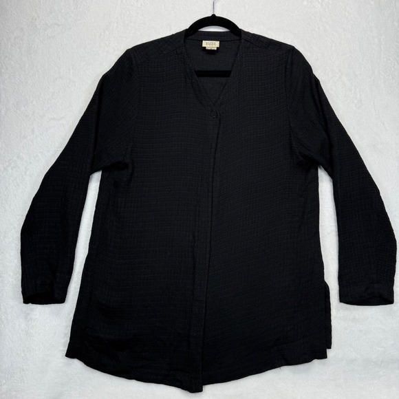 Eileen Fisher Black Rayon Linen‎ Blend Button Front Tunic Top Size M - Picture 1 of 8